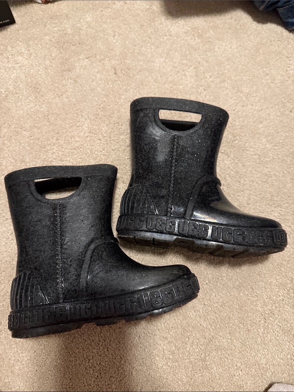 UGG Kids Black Glitter Handle Rain Boots